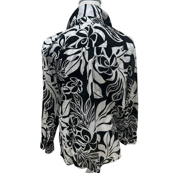 Talbots Black White Floral 100% cotton lightweight button up shirt Blouse large - Picture 7 of 9